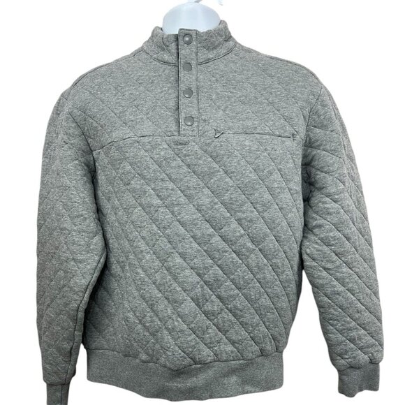 Cremieux Other - Cremieux Men Quilted Pullover Sweater Sweatshirt M Gray Quarter Snap Mock Neck